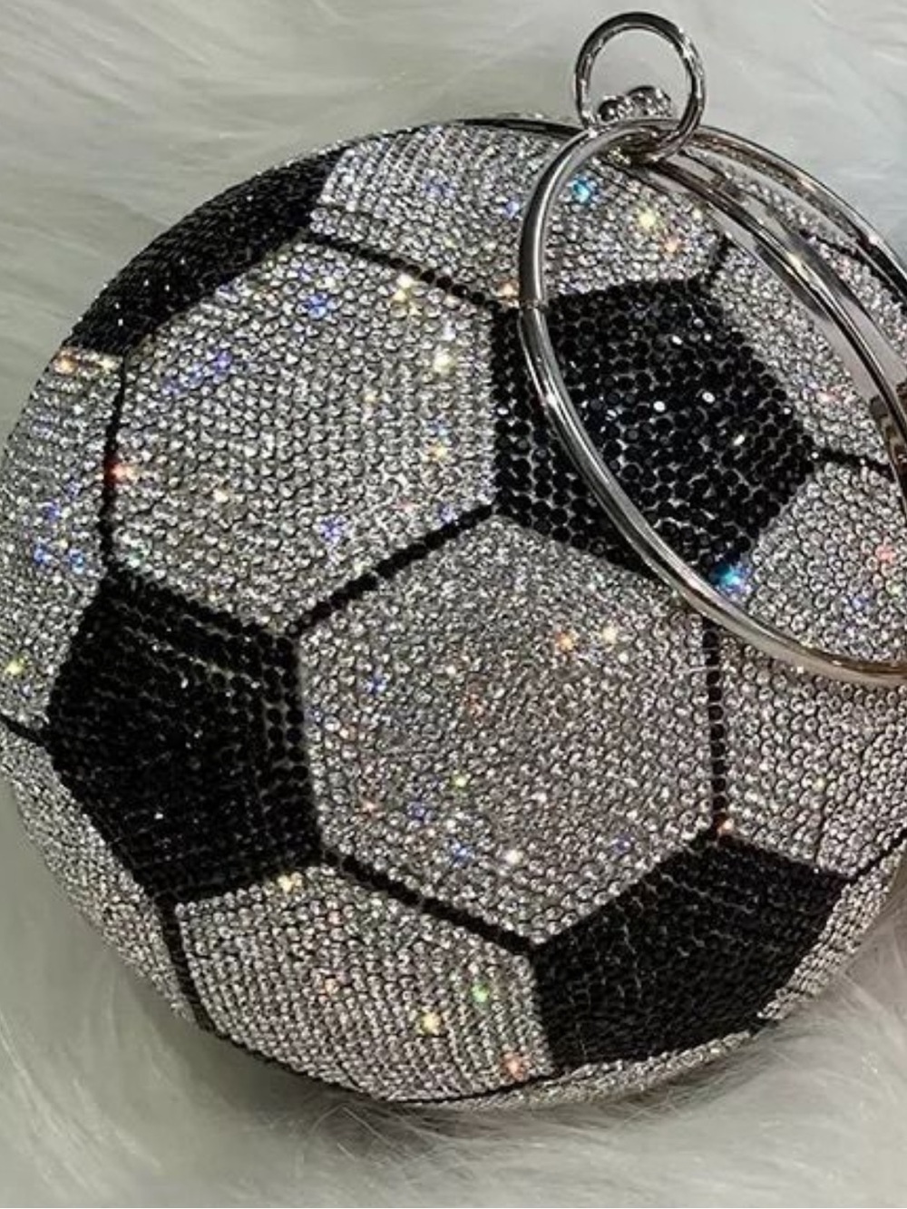 Crystal Soccer Ball Wristlet Clutch in Black and Silver